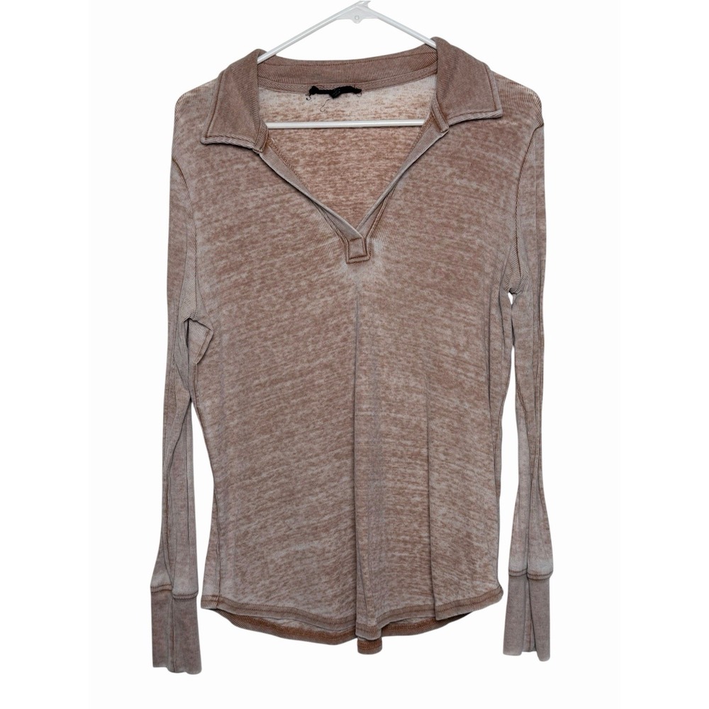 Jane & Delancey Women's Ribbed Collared Top Size Medium Distressed Edgy